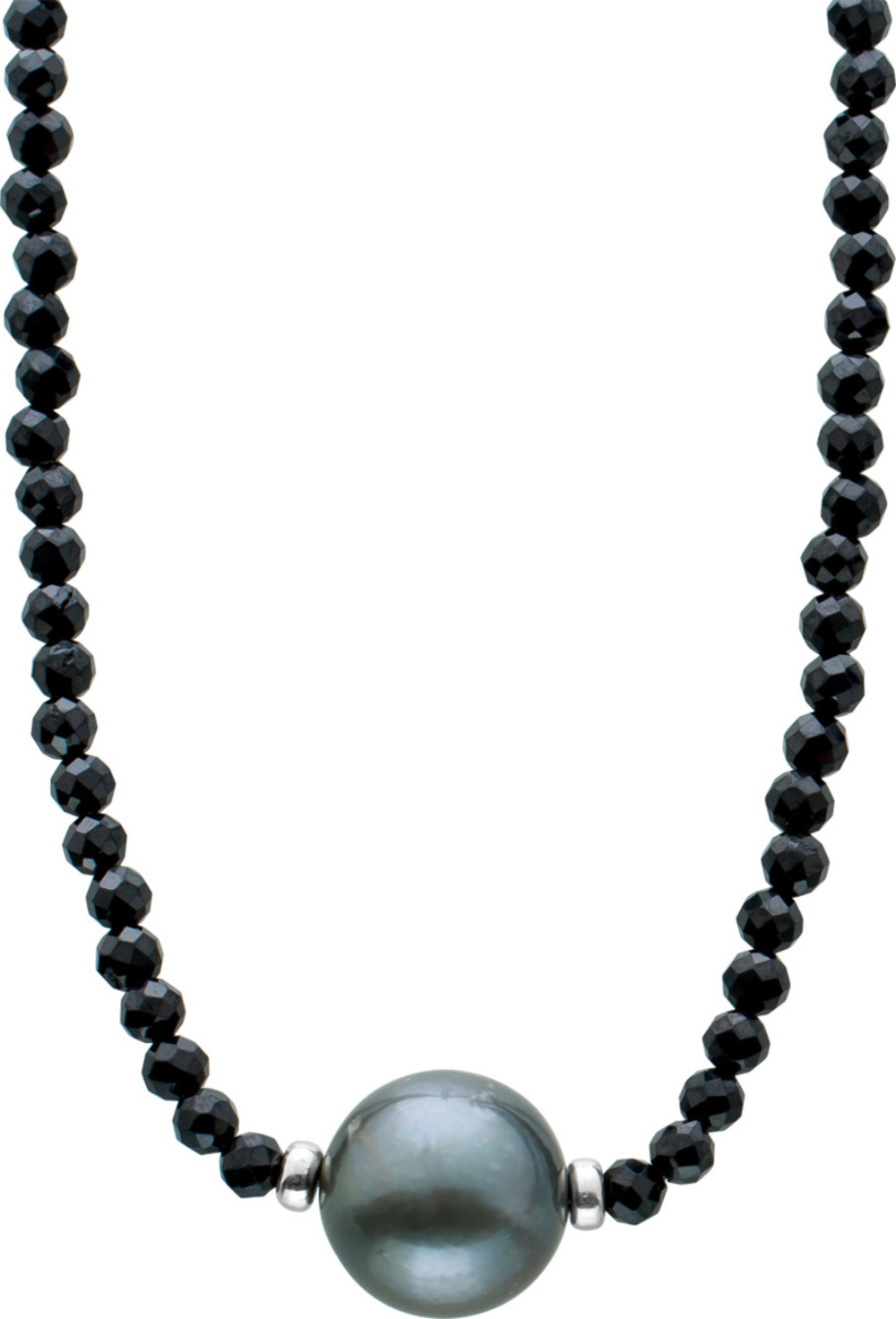 Spinell Collier schwarze Natur Edelsteine Tahitiperle Silber 925 38