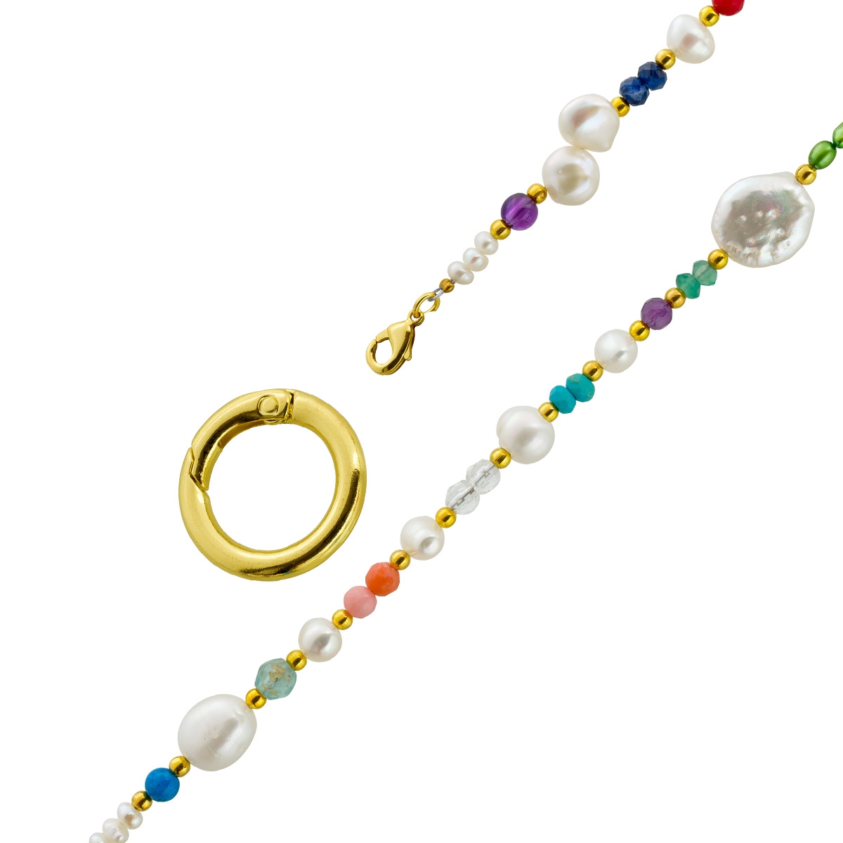 Perlenkette Süßwasserperlen Amethyste Türkise Fluorit Carneol Bergkristall 90