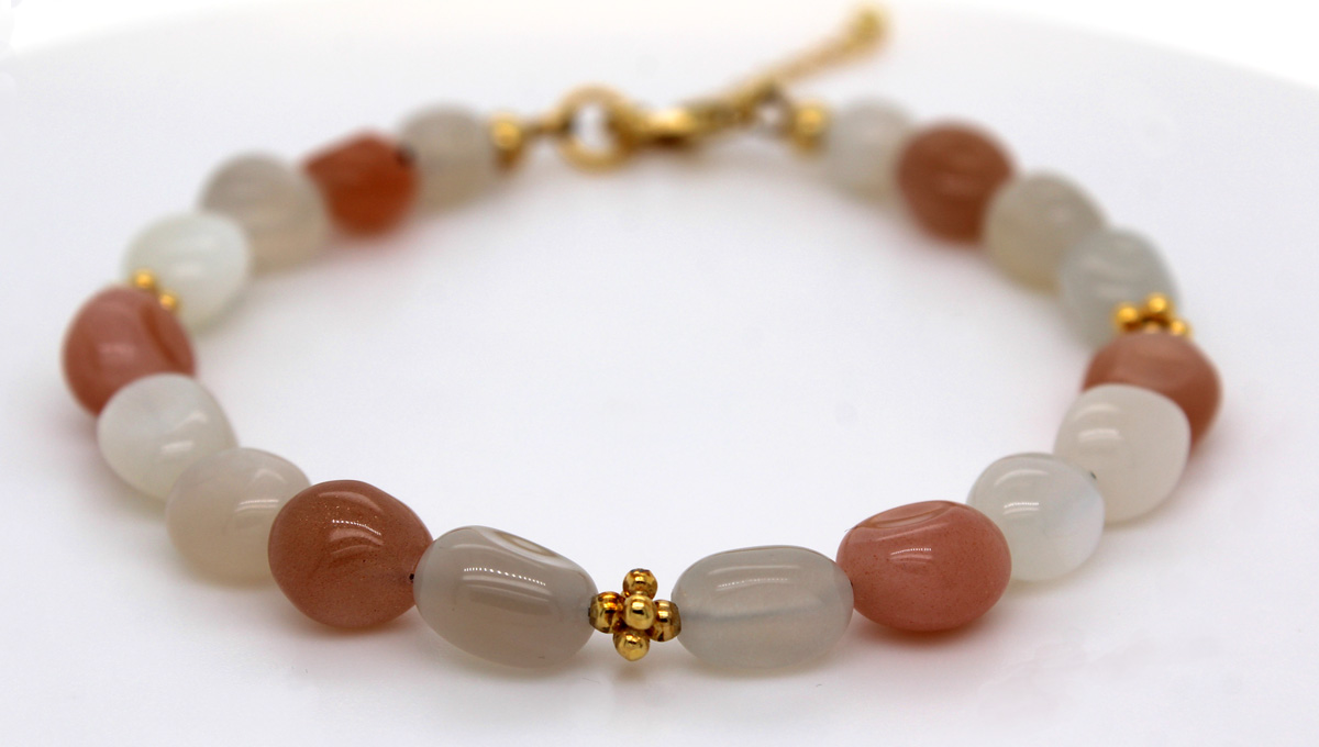 Moonstone Bracelet Yellow Gold Plated Colorful Nuggets 7-9mm 22