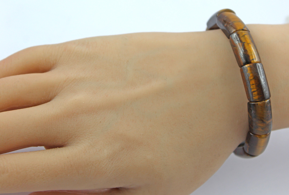 Tiger's Eye Bracelet Brown Golden Natural Gemstones Flexible 18