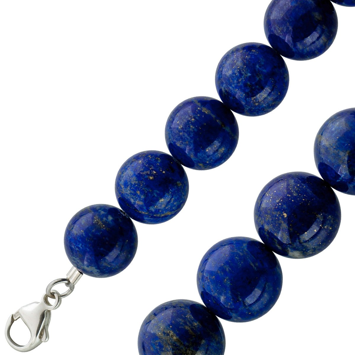 Edelsteinkette blauer Lapis Lazuli 12,5-17,4mm Silber 925 Karabiner 85