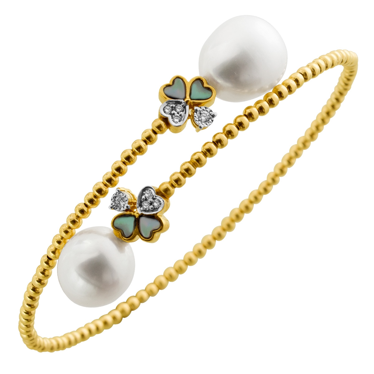 Perlen Armreif Gold 585 14K Natur Diamanten 0.15ct Süßwasserperlen 99