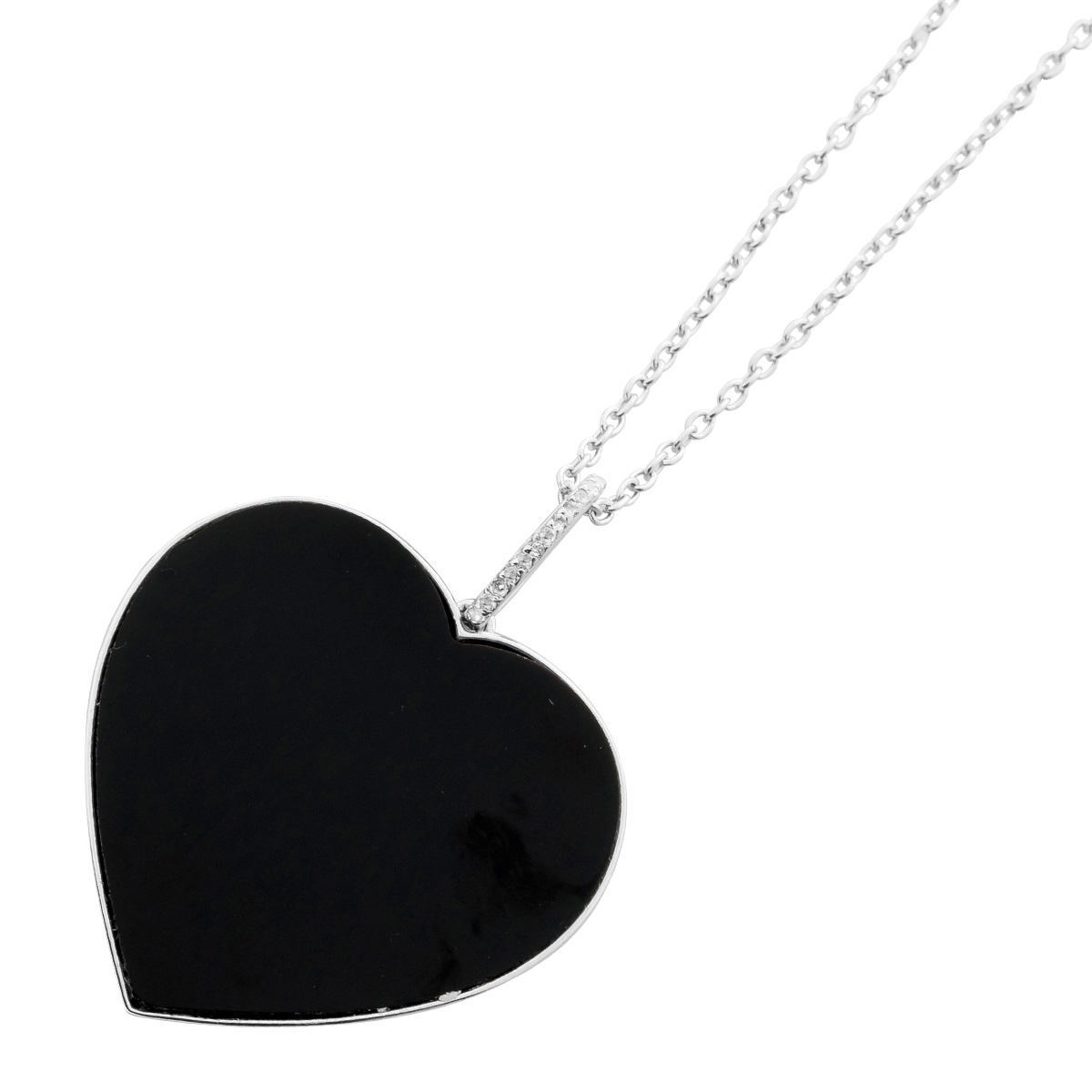 Onyx Topaz Heart Necklace Silver 925 Natural Gemstones 47