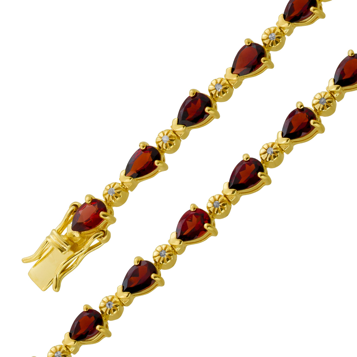 Granat Armband Silber vergoldet Diamanten 0.17ct 18