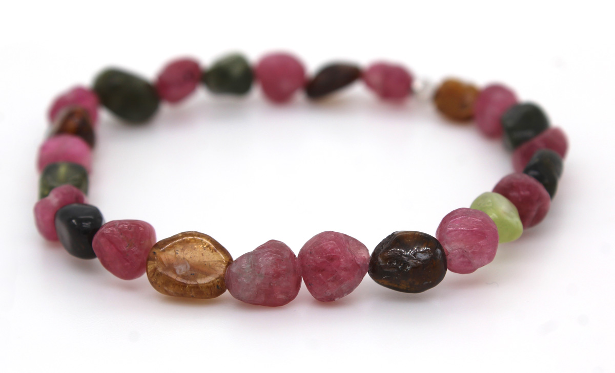 Tourmaline Bracelet Gemstone Colorful Raw Stones 6-8mm Silver 925 19