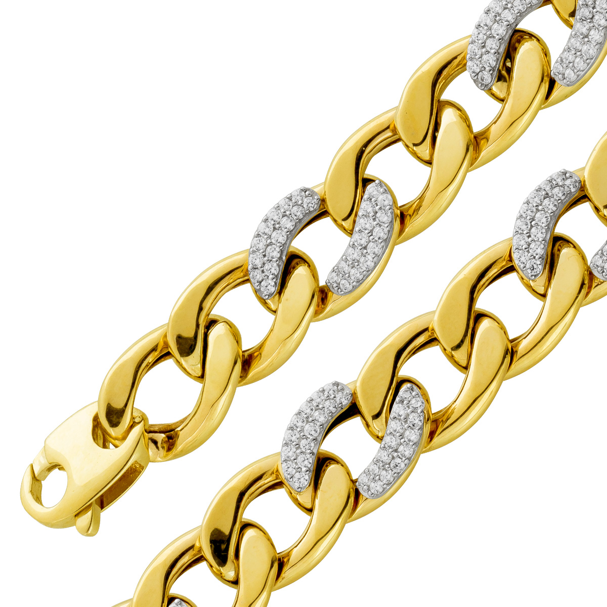 Panzerarmband Gelbgold Weißgold 333 8K weiße Zirkonia 19