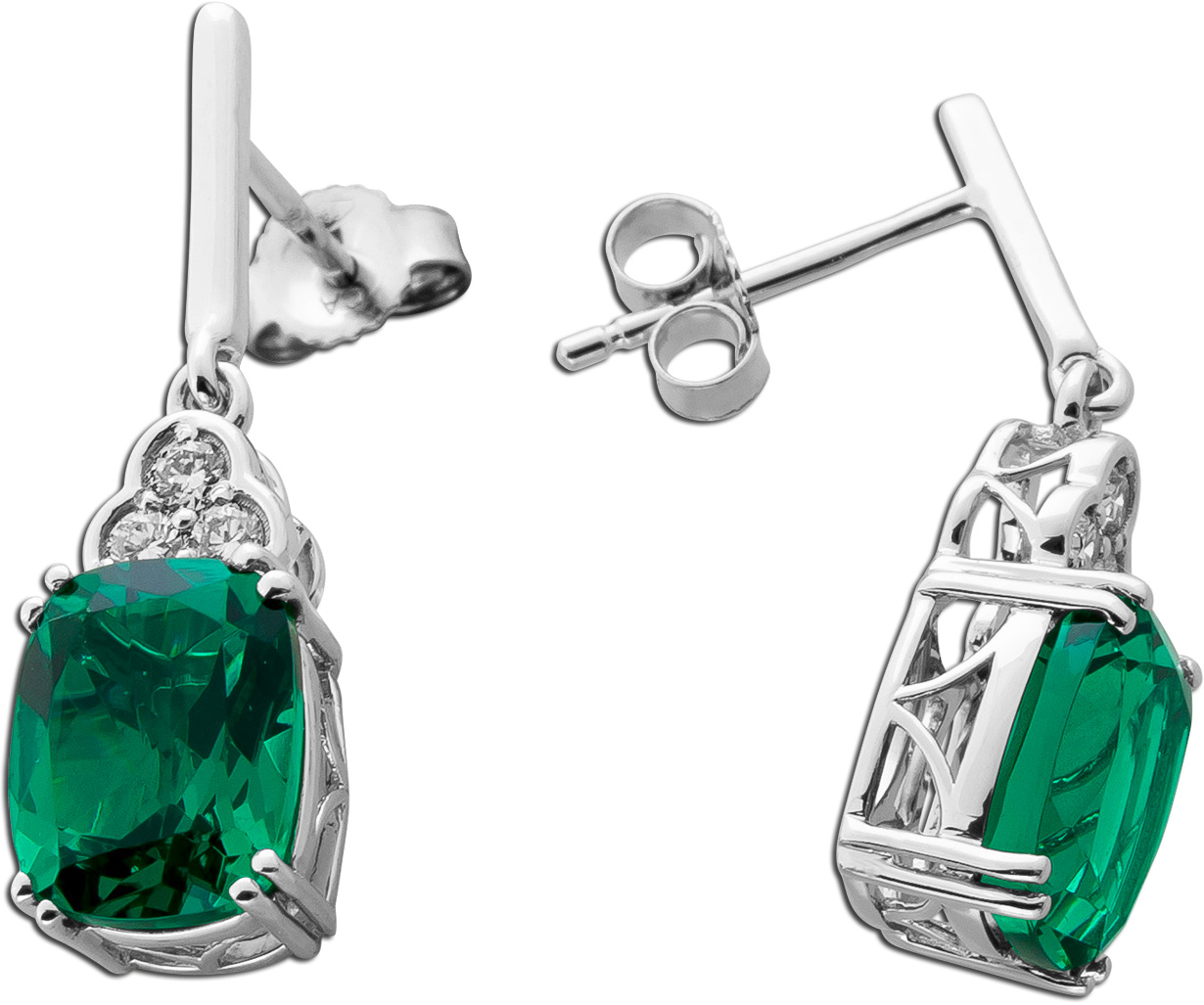 Smaragd Ohrstecker Weißgold 585 14K Labor Smaragde Lab Grown Diamanten