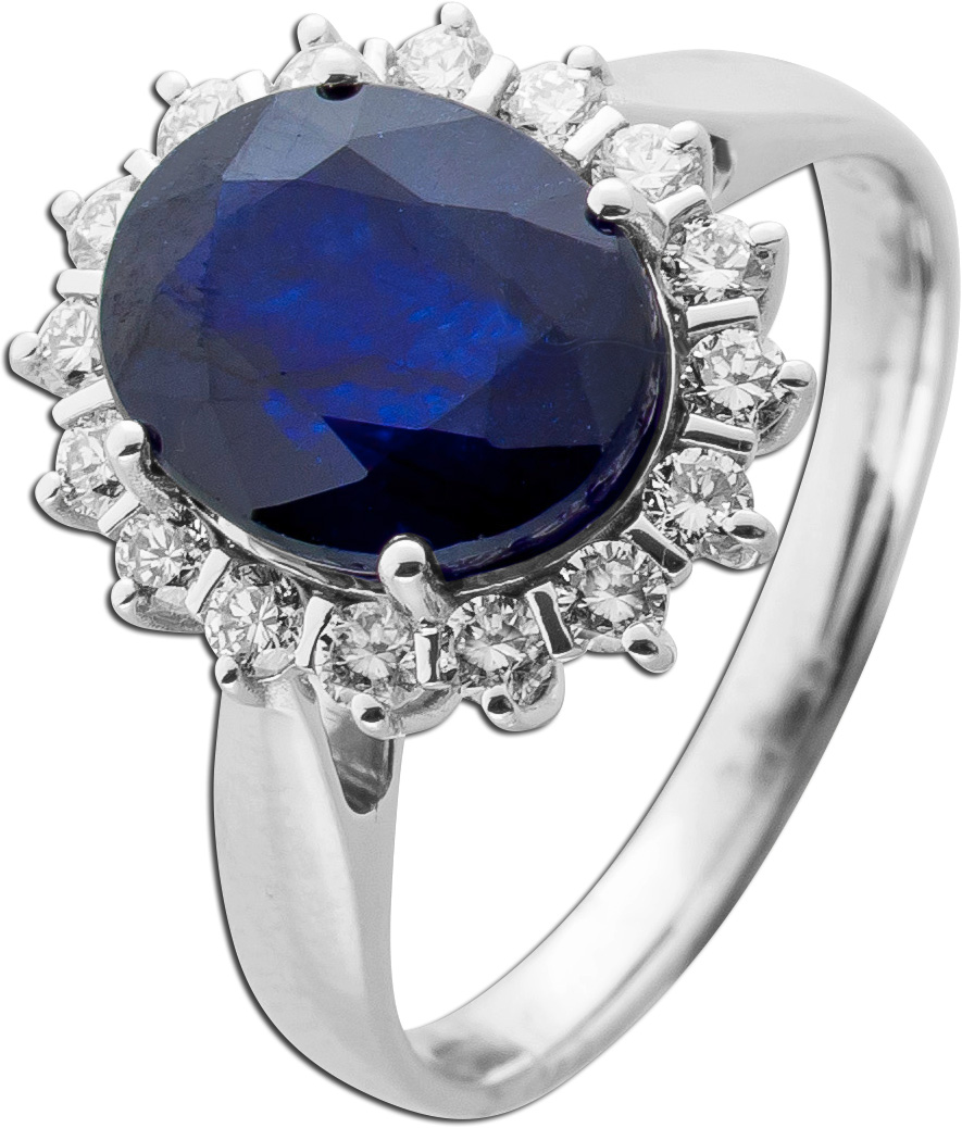 Saphir Ring Weißgold 585 14K blauer Edelstein Lab Grown Diamanten 19