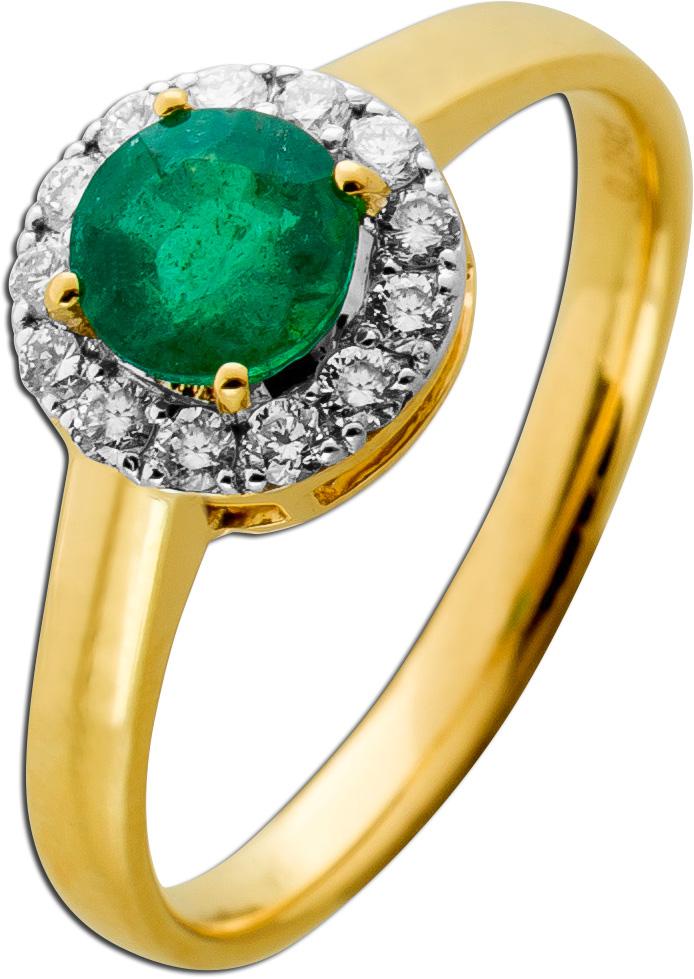 Smaragd Ring Gelbgold 585 14K grüner Edelstein Lab Grown Diamanten 19