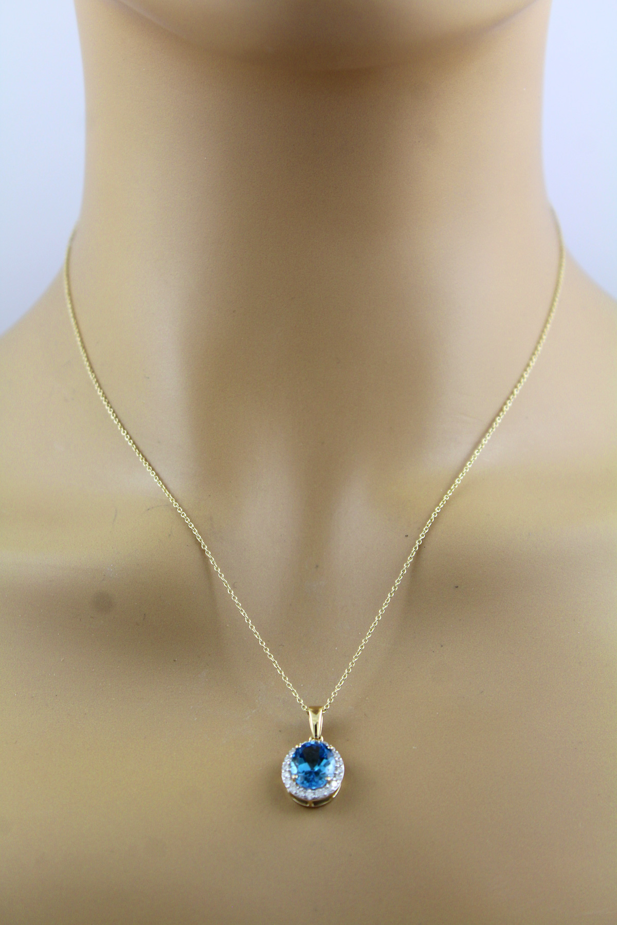 Diamond Necklace Pendant Gold 585 Natural Blue Topaz Diamonds 45