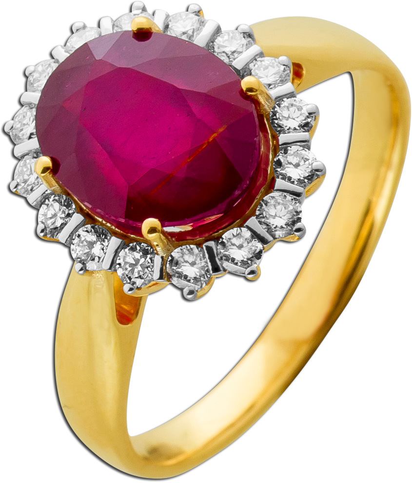 Rubin Ring Gold 585 14K roter Edelstein Lab Grown Diamanten 19