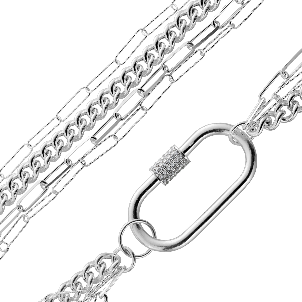 Layering Kette Silber 925 Panzerkette Paperclip Kette weiße Zirkonia 50 Layering Kette Silber 925 Panzerkette Paperclip Kette weiße Zirkonia 50