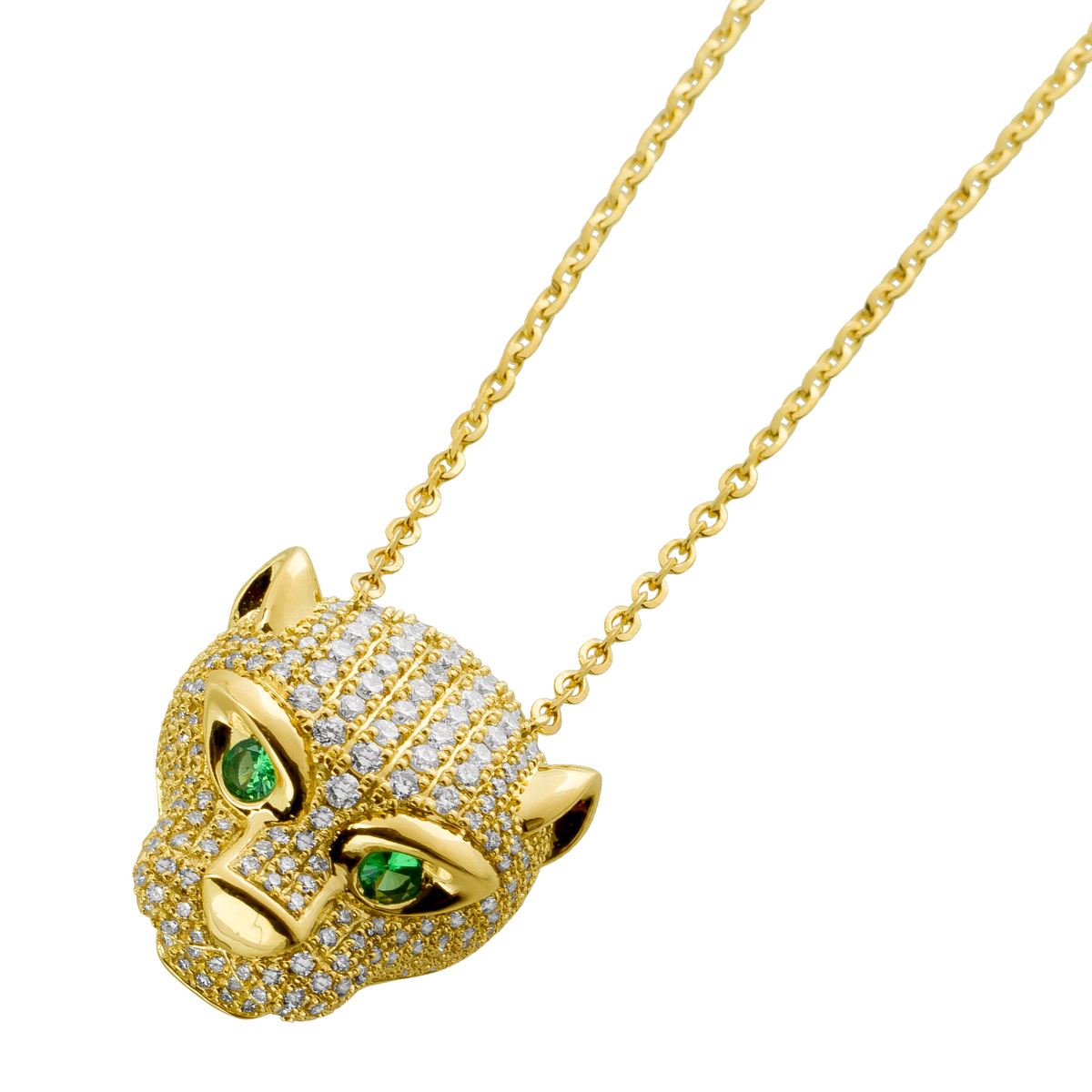 Panther Kette Gelbgold 585 Natur Tsavorite Diamanten 45
