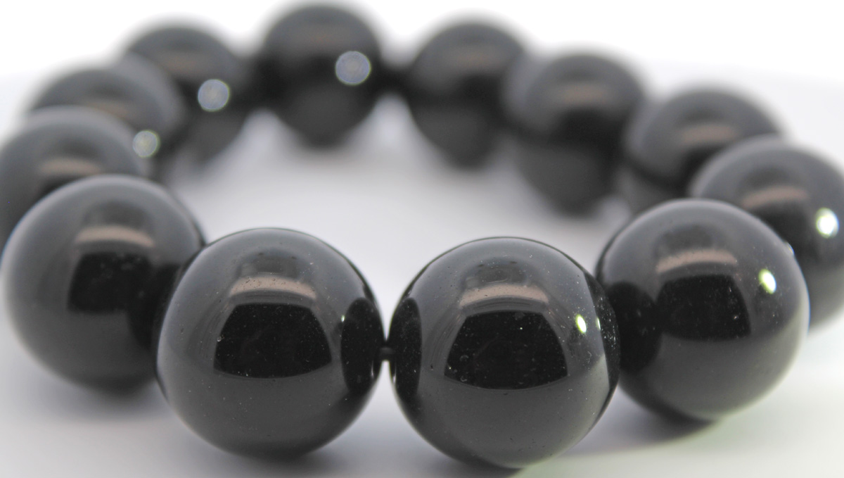 Obsidian Bracelet Deep Black Natural Gemstones Flexible 21