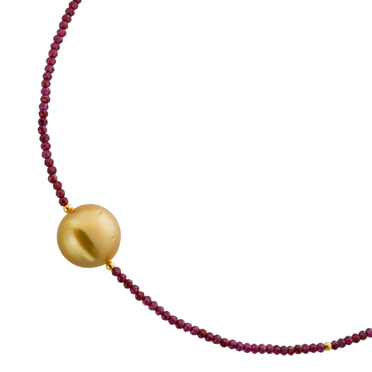 Granat Kette Gold 585 14K goldene Südseeperle rote Granat Edelsteine 43