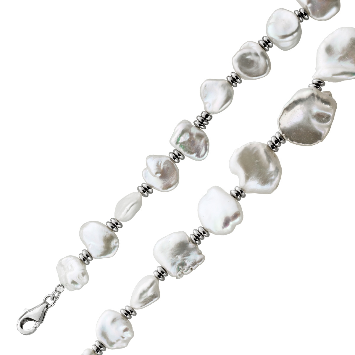 Perlenkette 47cm Keshi Perlen 8-15mm Silber 925 47