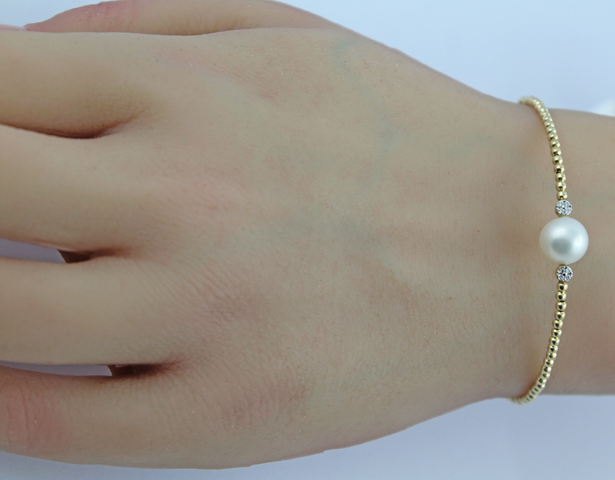 Perlen Armreif Gold 585 14K Natur Diamanten 0.024ct Süßwasserzuchtperlen 99