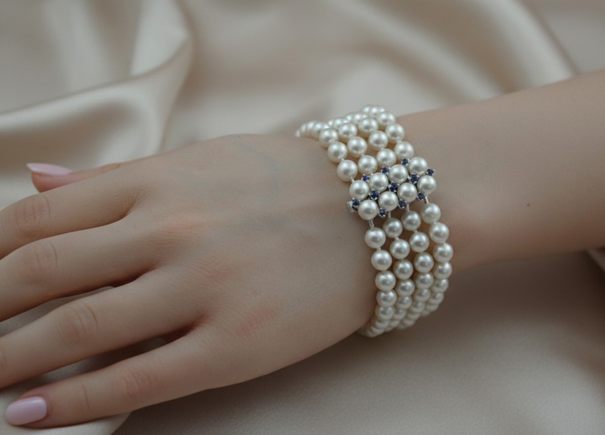 Pearl bracelet Akoya pearls sapphires 0.40ct White Gold 585 14K 21