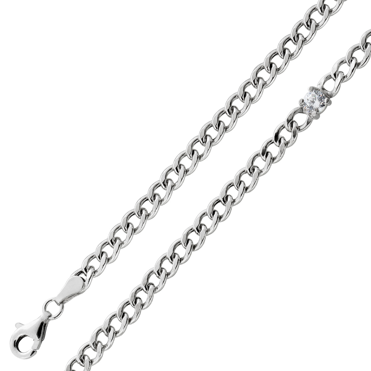 Panzerkette Silber 925 weißer Solitär Zirkonia 43 Panzerkette Silber 925 weißer Solitär Zirkonia 43