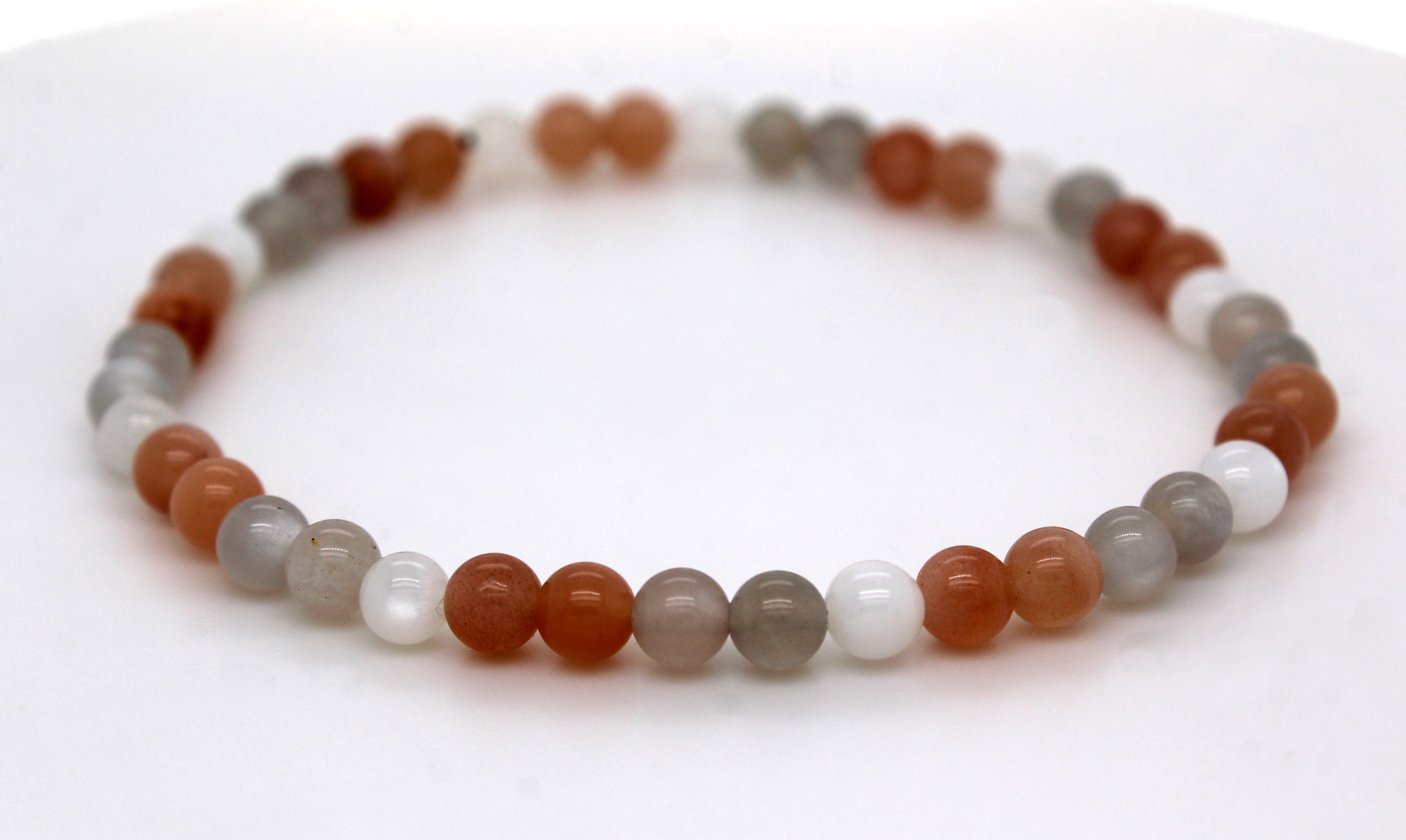Moonstone Bracelet White Gray Peach Spheres 4mm 19