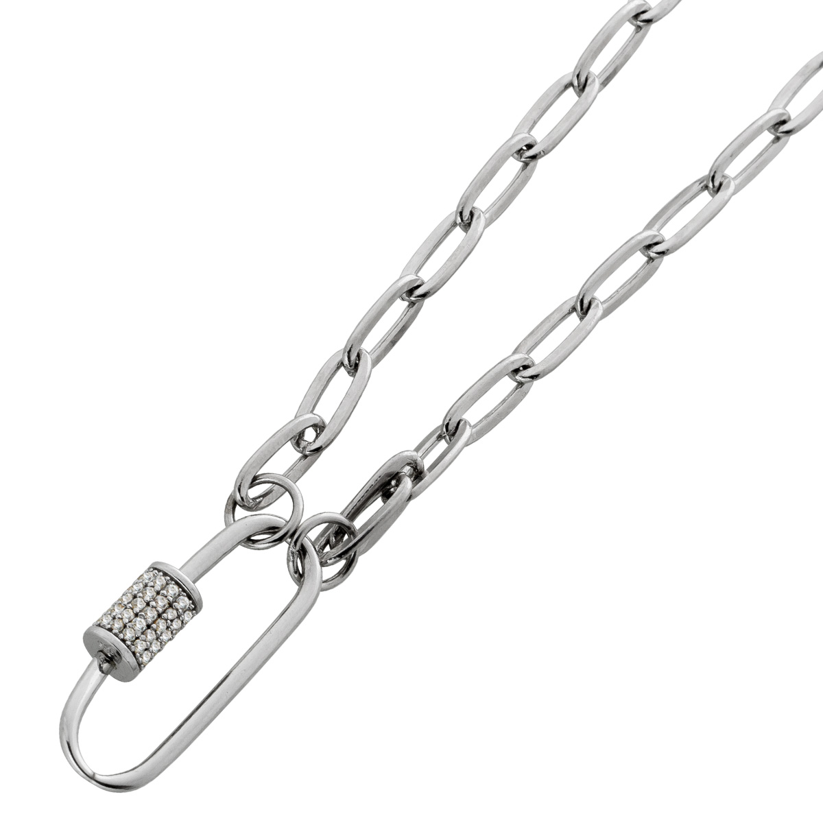 Paperclip Kette Silber925 weiße Zirkonia Dreh Verschluß 45 Paperclip Kette Silber925 weiße Zirkonia Dreh Verschluß 45
