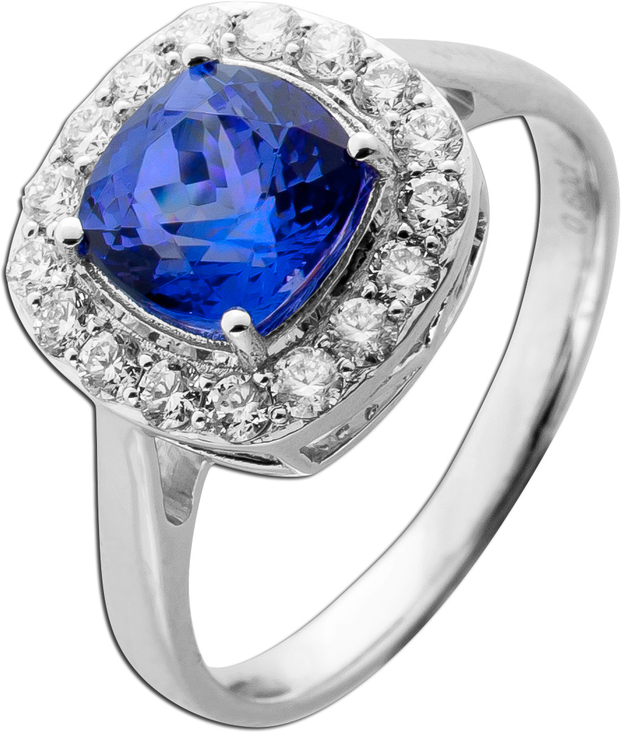 Tansanit Ring Weißgold 585 14K lila Edelstein Lab Grown Diamanten 19