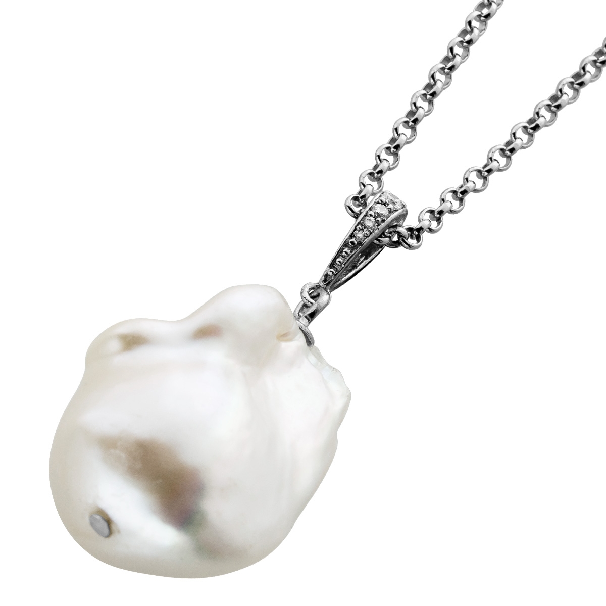 Erbskette Silber 925 Edison Perle weiße Zirkonia Steine 47