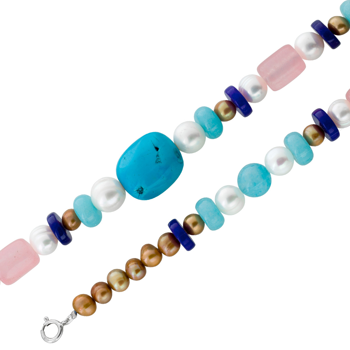Perlenkette Edelsteinkett blauer pinker Natur Achat Türkis 90