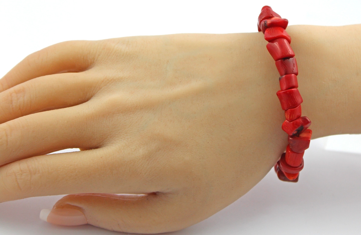 Coral Bracelet Oxblood Red Natural Gemstones Flexible 20