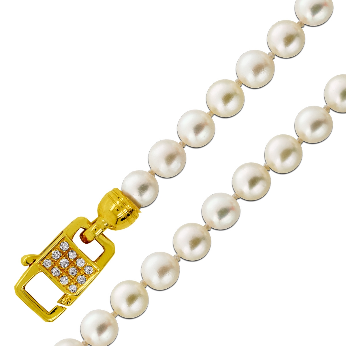 Pearl Necklace Akoya Pearls Diamonds 0.18ct Yellow Gold 750 18K 47