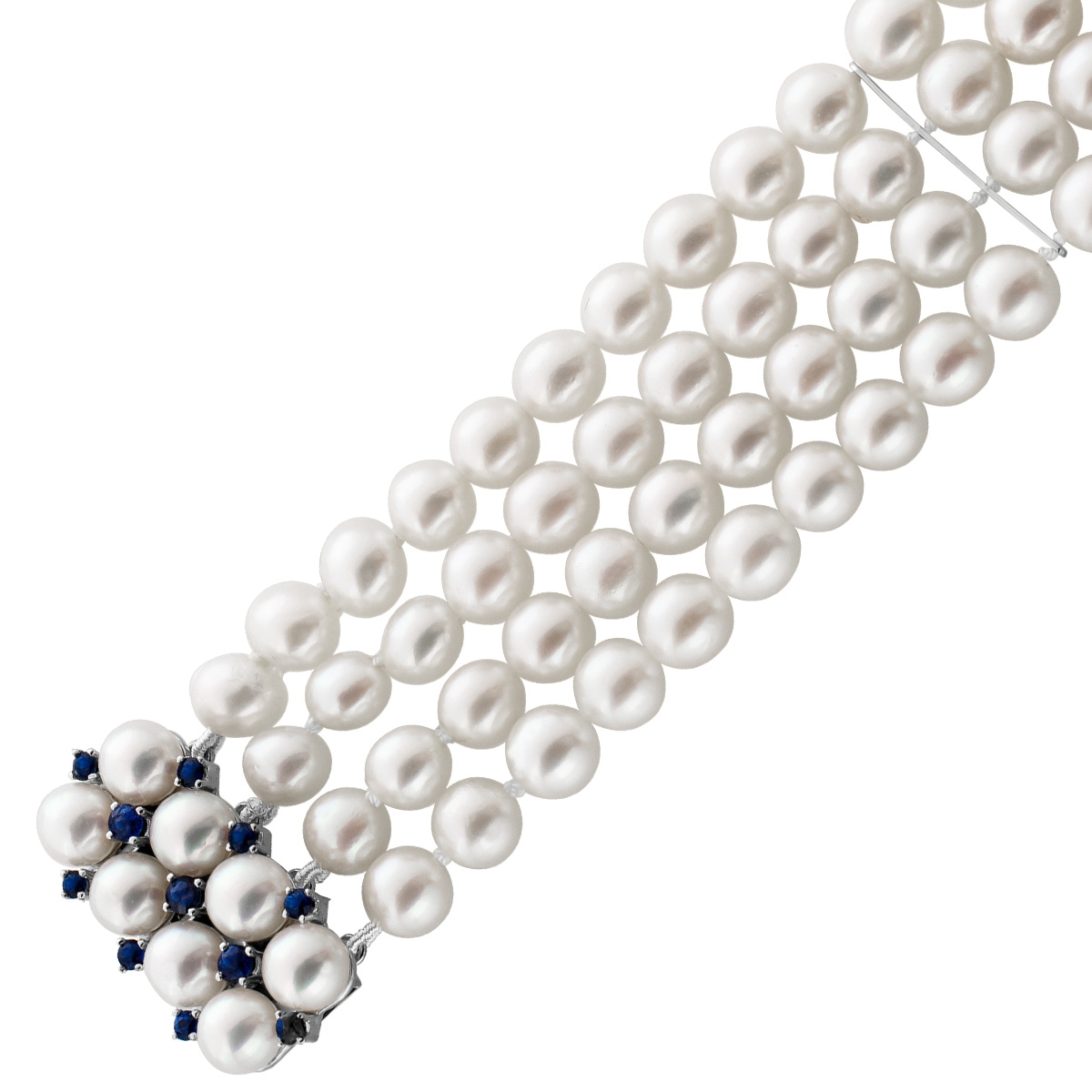 Pearl bracelet Akoya pearls sapphires 0.40ct White Gold 585 14K 21