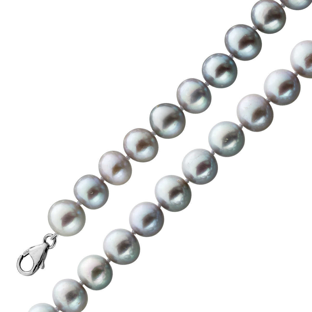 Perlenkette 47cm graue Edisonperlen 10.5-11.5mm Silber 925 47