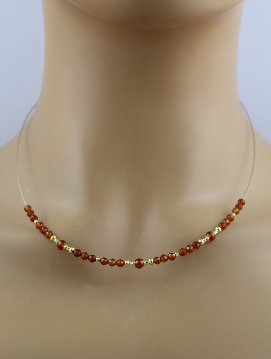 Garnet Neck Ring Yellow Gold Plated Orange-Cognac Natural Gemstones 45