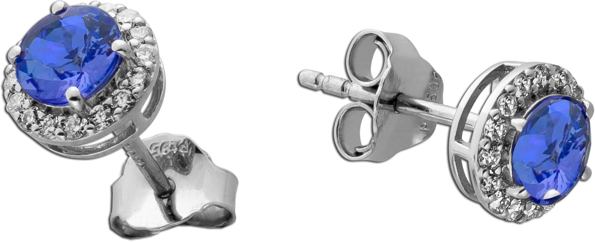 Brillant Ohrringe Platin 950 nat Tansanite 1.06ct Labor Diamanten 0.2ct