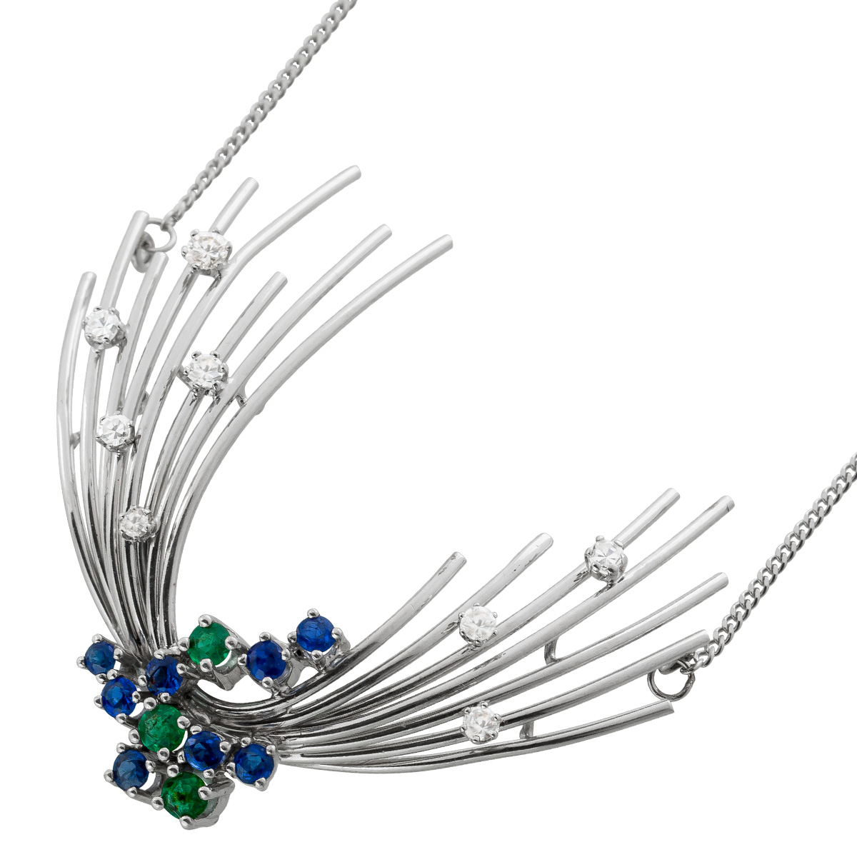Collier Weißgold 585 Diamanten 0.18ct. blaue Saphire grüne Smaragde 43 Collier Weißgold 585 Diamanten 0.18ct. blaue Saphire grüne Smaragde 43