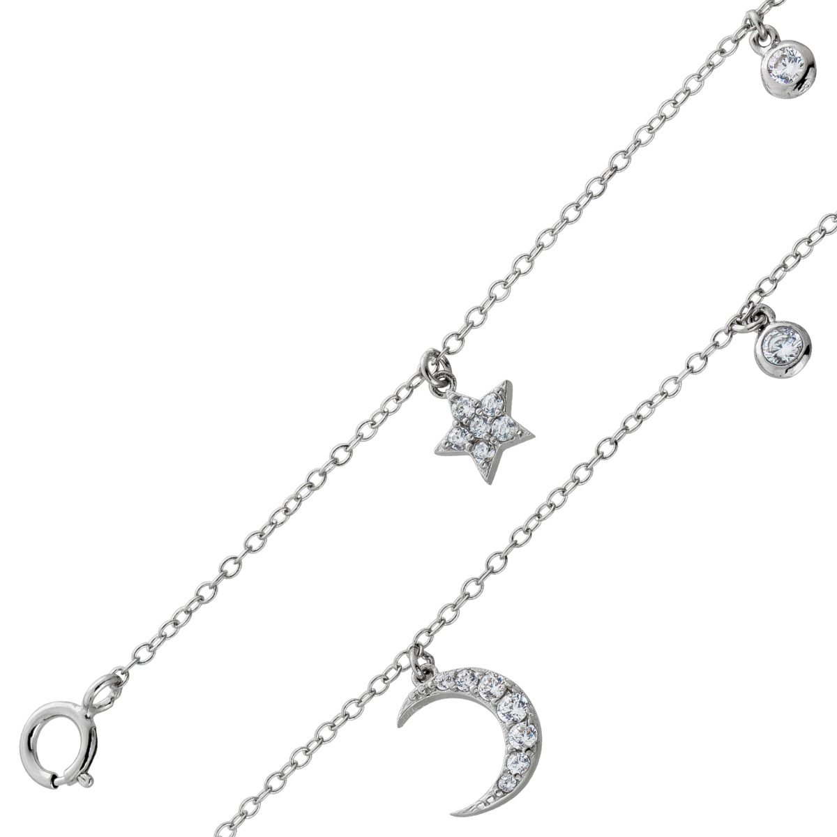 Armband Silber 925 weißen Zirkonia poliert rhodiniert Mond und Sterne 18
