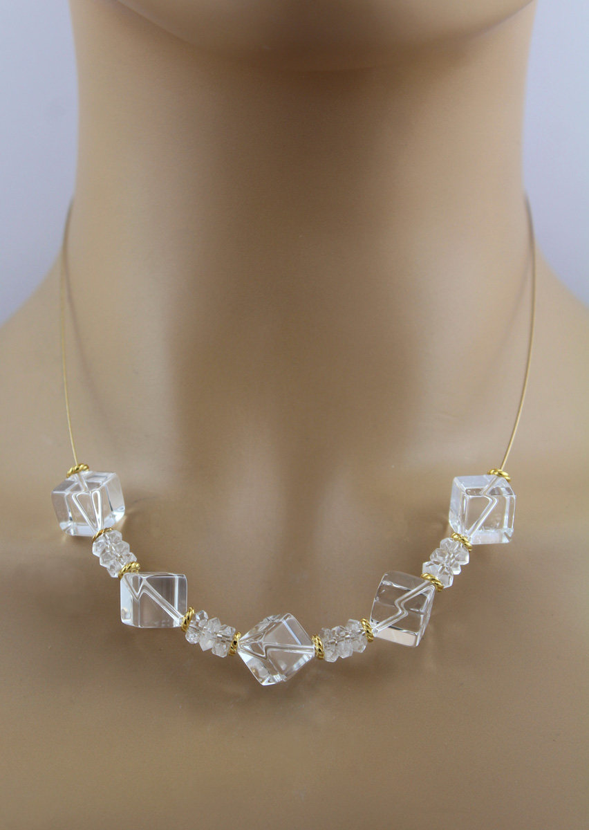 Rock Crystal Neck Ring Gold Plated Transparent Natural Gemstones 45