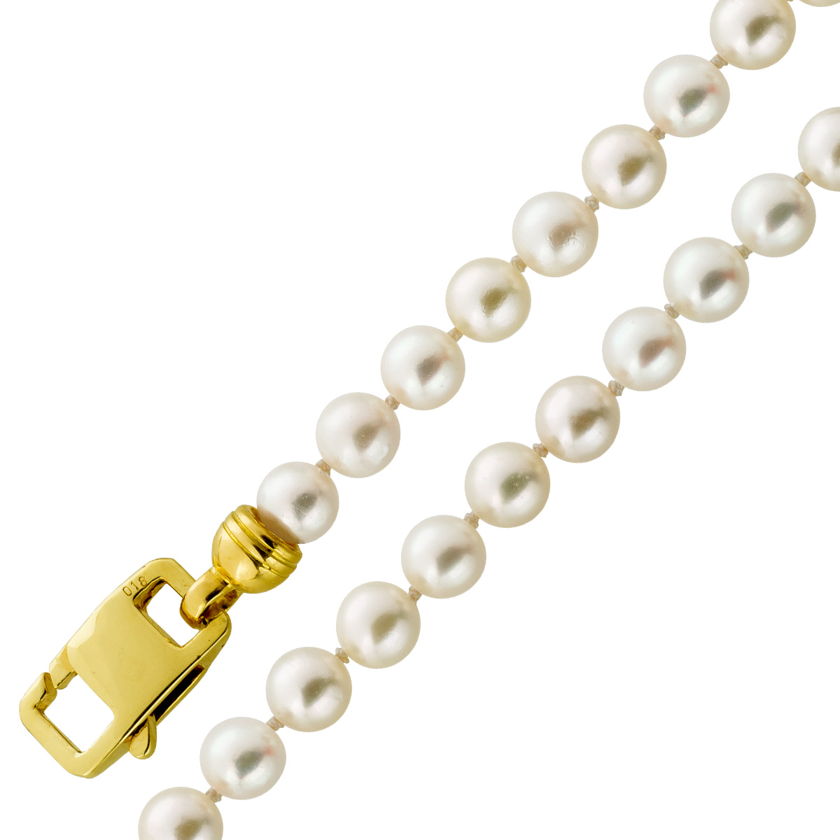 Pearl Necklace Akoya Pearls Diamonds 0.18ct Yellow Gold 750 18K 47