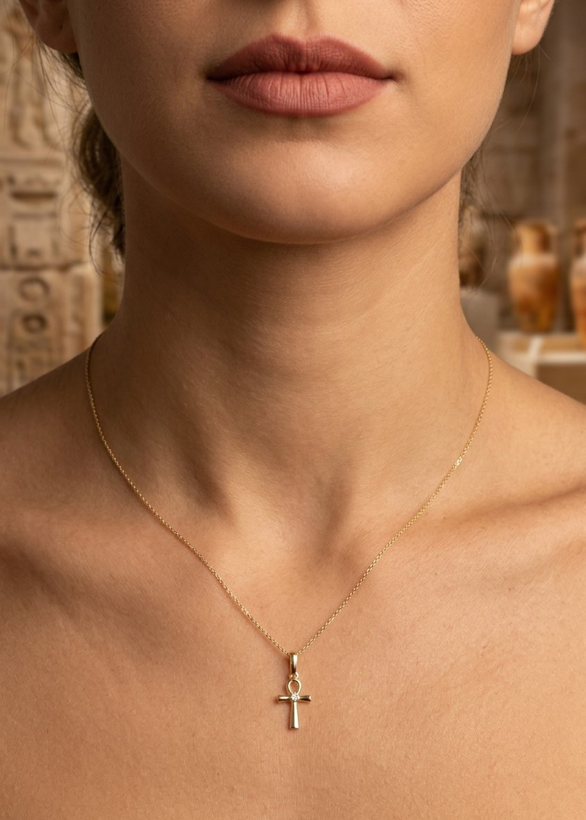 Cross Pendant Collier Gold 375 9K Natural Diamond 0.02ct 45