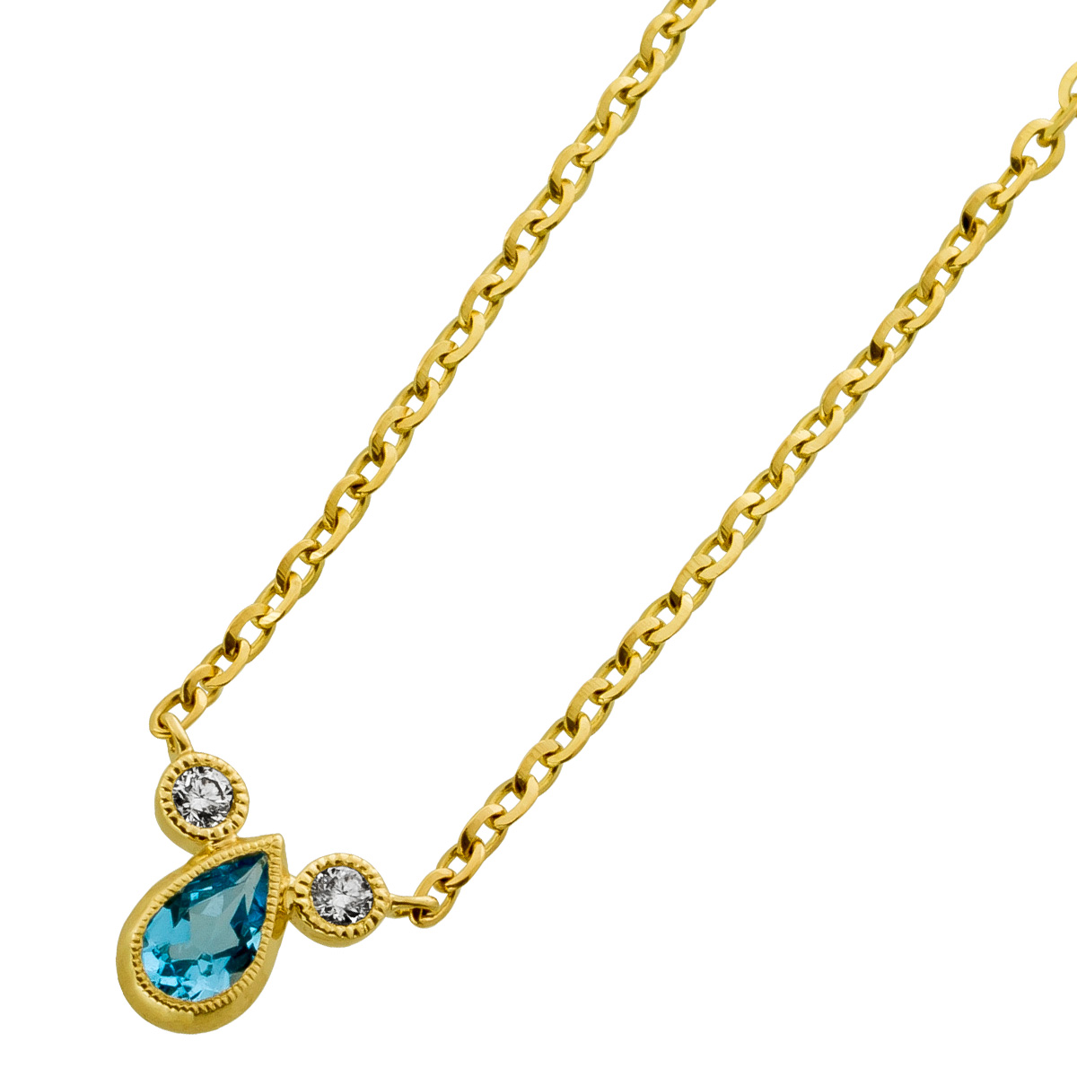 Diamant Kette Gelbgold 585 14K Natur Blautopas Brillanten 0.04ct 47