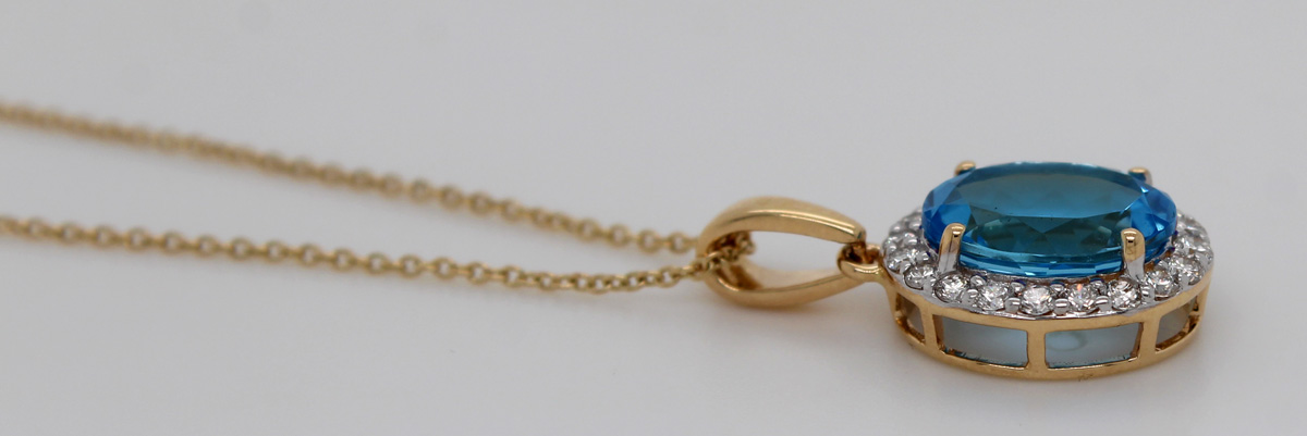 Diamond Necklace Pendant Gold 585 Natural Blue Topaz Diamonds 45