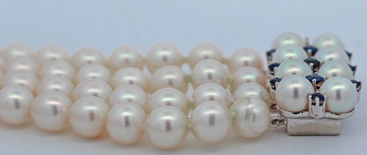 Pearl bracelet Akoya pearls sapphires 0.40ct White Gold 585 14K 21