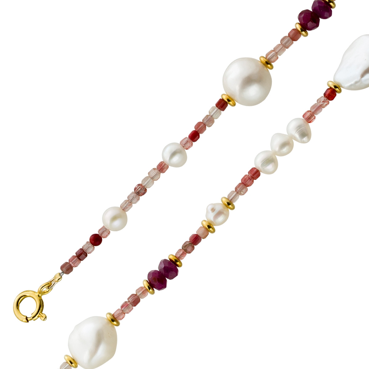 Perlenkette 47cm Süßwasserperlen Natur Rubin Andesin Edelsteine 47