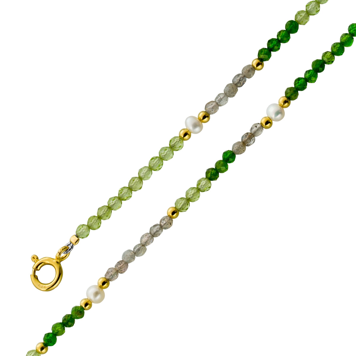 Perlenkette 47 cm Süßwasserperlen Natur Peridot Mondstein Edelsteine 47