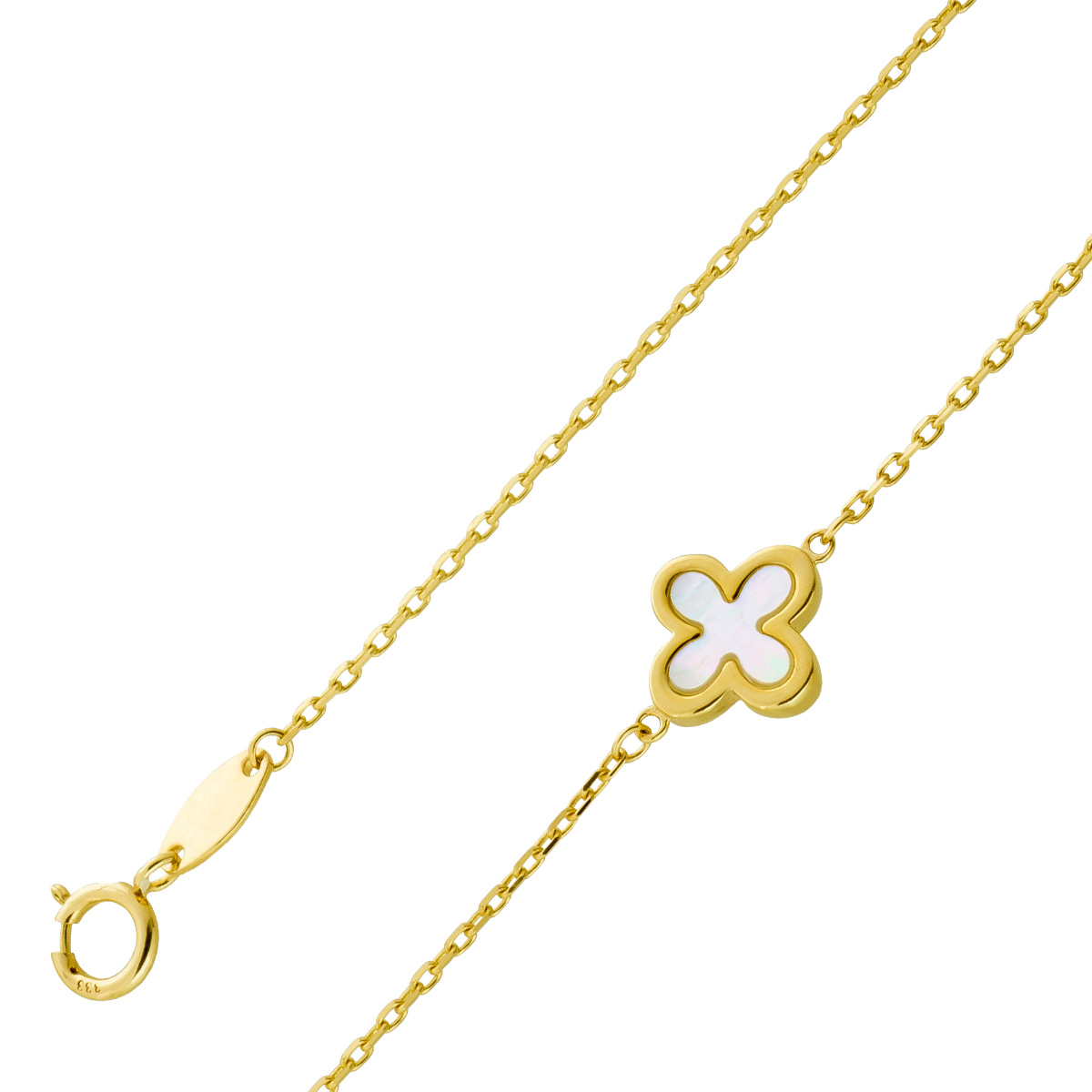 Perlmutt Armband weisser Kleeblatt Gelbgold 333 8 Karat 19