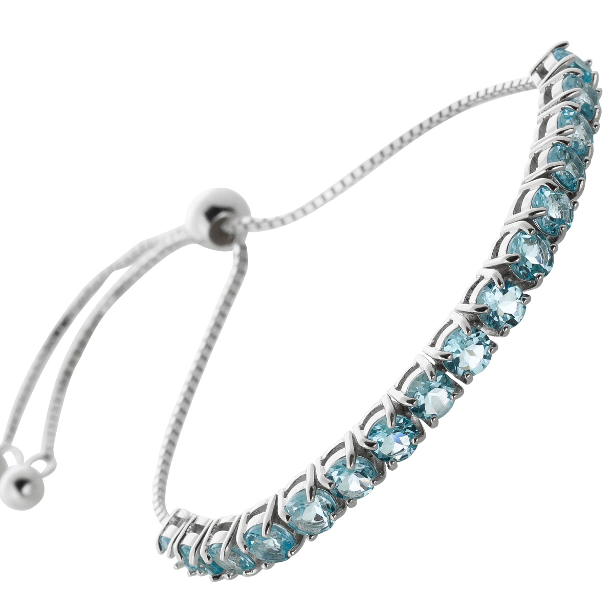 Blautopas Bolo Armband Silber 925 wasserblaue Edelsteine 25