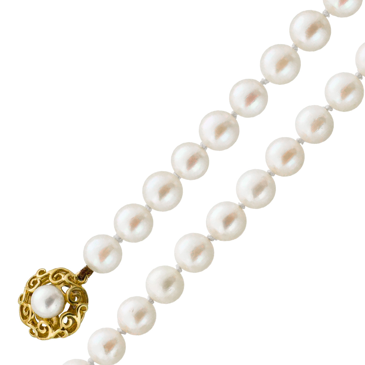 Perlenkette 80cm Gold 585 14K Akoyaperlen 7-6.5mm 80