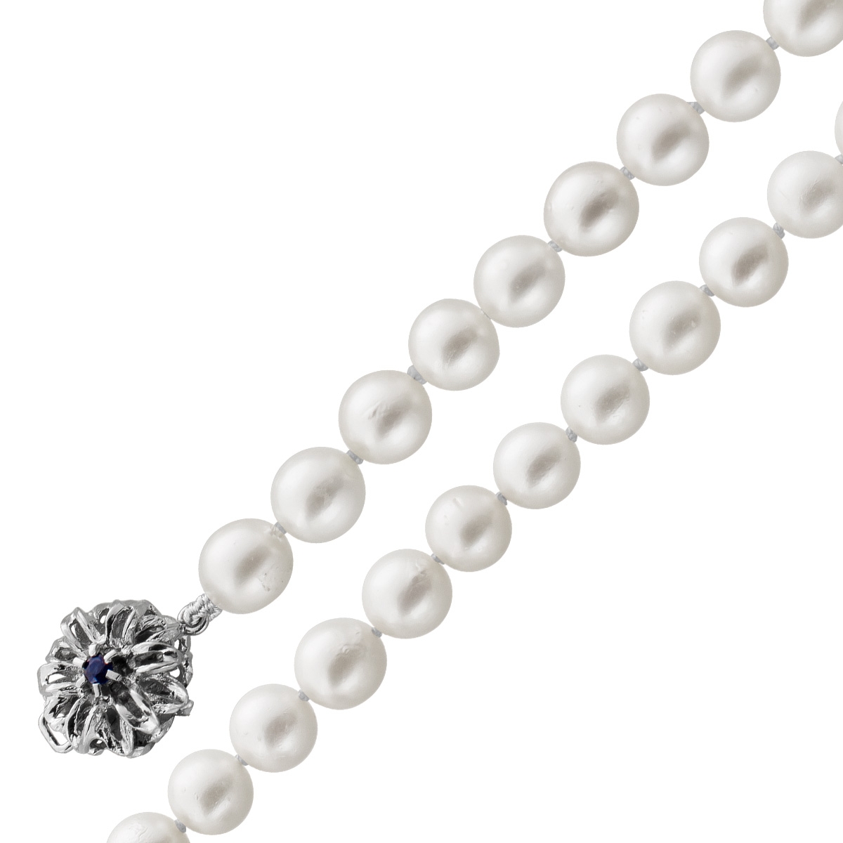 Perlenkette 90cm Akoyaperlen blaue Saphire Weißgold 585 14K 90
