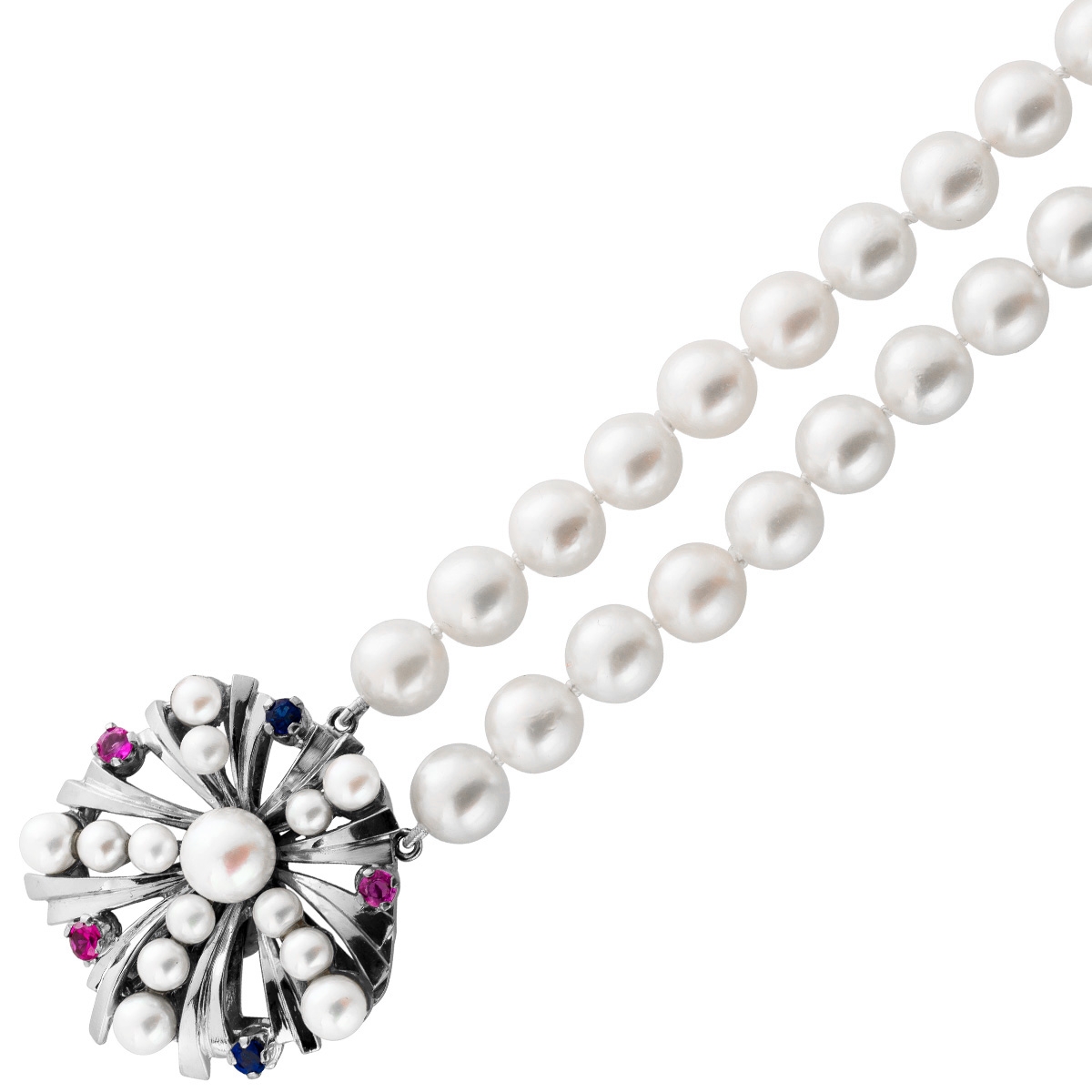 Perlenkette 50cm Weißgold 585 14K Akoyaperlen Saphire Antikschmuck 50