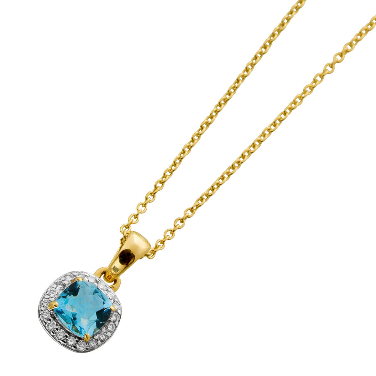Diamantkette Anhänger Gold 585 14K Natur Aquamarin Brillanten 0.1ct 45